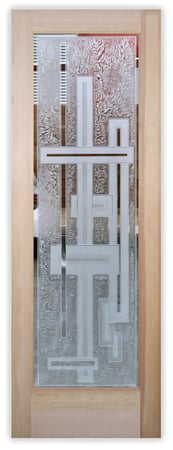 Pantry Door showcasing a Frosted Glass Geometric Design with Sandblast Etched Glass Art by Sans Soucie Stacked Bands Design