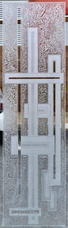 Door Glass Insert showcasing a Frosted Glass Geometric Design with Sandblast Etched Glass Art by Sans Soucie Stacked Bands Design