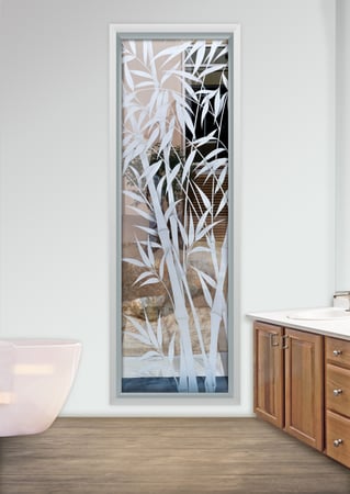 Window with a Frosted Glass Bamboo Shoots IV Asian Design for Semi-Private by Sans Soucie Art Glass