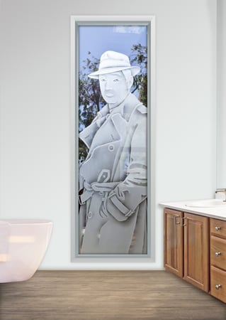 Window featuring a Frosted Glass Portraitures Design Sandblast Etched Glass Bogart Design by Sans Soucie