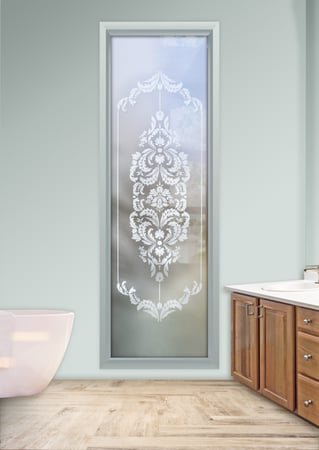Window with Frosted Glass Traditional Damask Design by Sans Soucie
