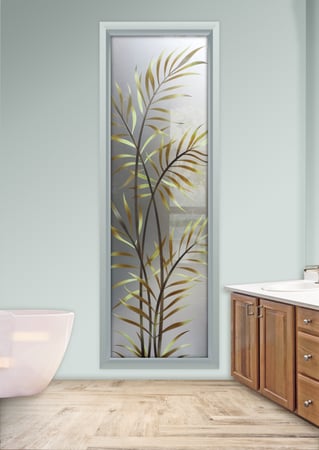 Window with a sandblast Frosted Glass Tropical Design Custom-Designed Decorative Etched Glass