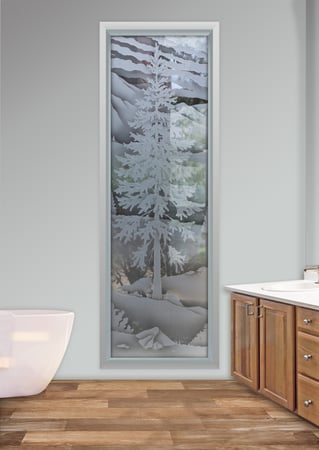 Window with Frosted Glass Trees Oregon Design by Sans Soucie