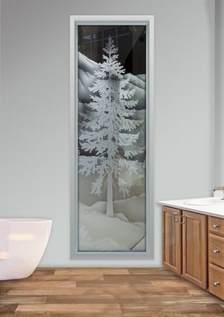 Window featuring a Frosted Glass Trees Design Sandblast Etched Glass Oregon Clear Skies Design by Sans Soucie