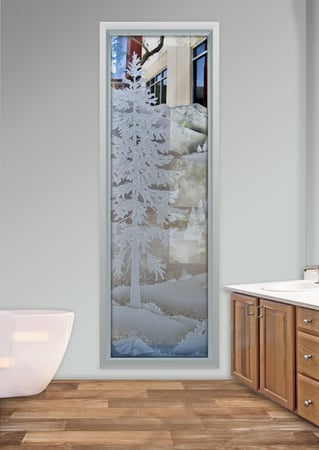 Window with a Frosted Glass Oregon Clear Skies II Trees Design for Semi-Private by Sans Soucie Art Glass