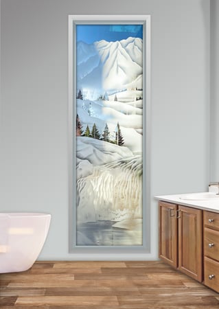 Window featuring a Frosted Glass Landscapes Design Sandblast Etched Glass Pine Falls Design by Sans Soucie