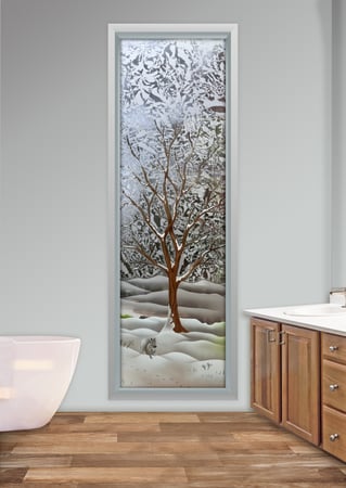 Window with Frosted Glass Trees Seasons Winter Design by Sans Soucie