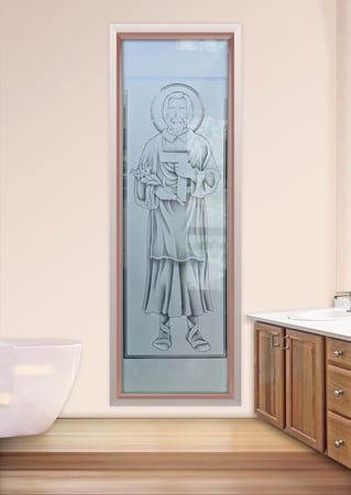 Window with Frosted Glass Liturgical St. Joseph Design by Sans Soucie