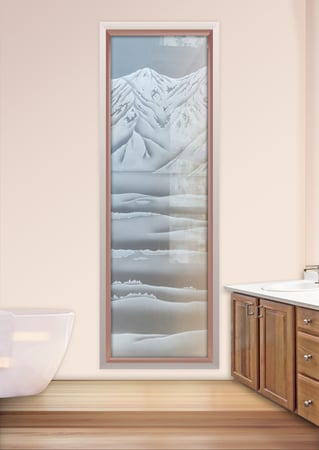 Window with a sandblast Frosted Glass Landscapes Design Custom-Designed Decorative Etched Glass