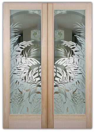 Interior Door with a Frosted Glass Tropical Paradise Tropical Design for Semi-Private by Sans Soucie Art Glass