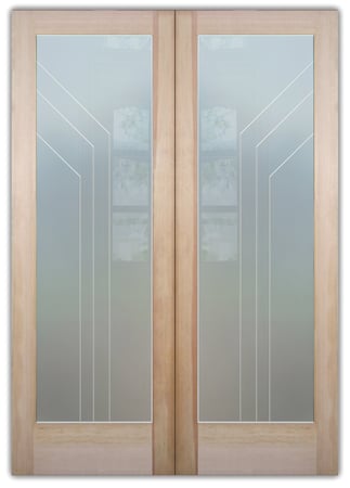 Pantry Door with a Frosted Glass Angled Pinstripe Geometric Design for Private by Sans Soucie Art Glass