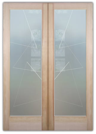 Pantry Door featuring Frosted Glass Design Etched Glass by Sans Soucie Art Glass with Custom Geometric Design Triangles Pinstripe