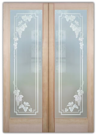 Front Door featuring a Frosted Glass Grapes & Ivy Design Sandblast Etched Glass Vineyard Grapes Cascade Pair Design by Sans Soucie