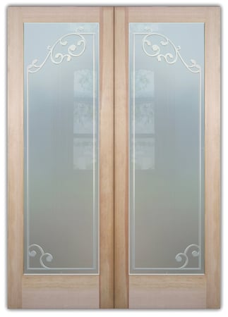 Interior Door featuring a Frosted Glass Borders Design Sandblast Etched Glass Barcelona Border II Design by Sans Soucie