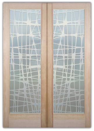 Interior Door featuring Frosted Glass Design Etched Glass by Sans Soucie Art Glass with Custom Geometric Design Woven