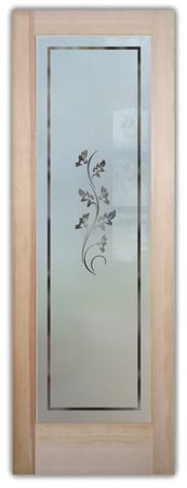 Pantry Door showcasing a Frosted Glass Foliage Design with Sandblast Etched Glass Art by Sans Soucie Oak Leaves Design
