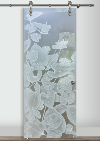 Glass Barn Door with sandblast Frosted Glass Design Art Glass Featuring Sandblast Etched Glass by Sans Soucie