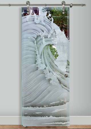 Glass Barn Door with sandblast Frosted Glass Design Art Glass Featuring Sandblast Etched Glass by Sans Soucie