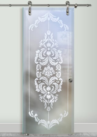 Glass Barn Door with Frosted Glass Traditional Damask Design by Sans Soucie