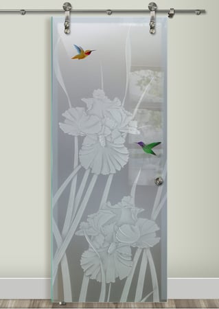 Glass Barn Door with sandblast Frosted Glass Design Art Glass Featuring Sandblast Etched Glass by Sans Soucie