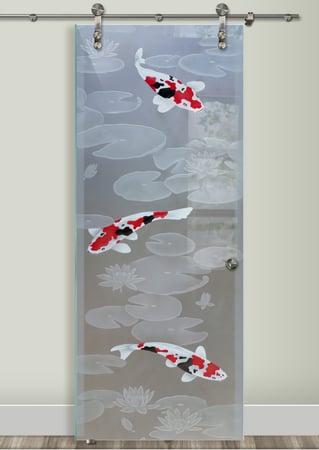 Glass Barn Door with sandblast Frosted Glass Design Art Glass Featuring Sandblast Etched Glass by Sans Soucie