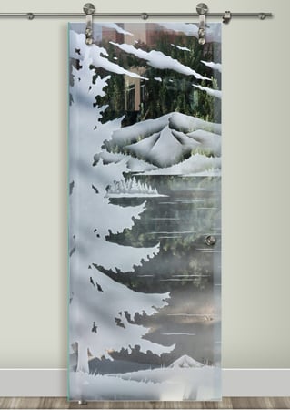 Glass Barn Door with sandblast Frosted Glass Design Art Glass Featuring Sandblast Etched Glass by Sans Soucie