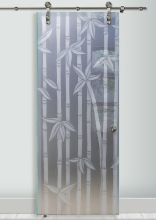 Glass Barn Door with Frosted Glass Asian Modern Bamboo Design by Sans Soucie