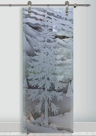 Glass Barn Door with Frosted Glass Trees Oregon Design by Sans Soucie