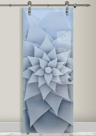Glass Barn Door with Frosted Glass Floral Rose Petals Design by Sans Soucie