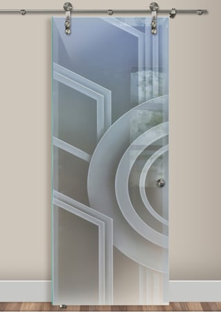 Glass Barn Door with sandblast Frosted Glass Design Art Glass Featuring Sandblast Etched Glass by Sans Soucie