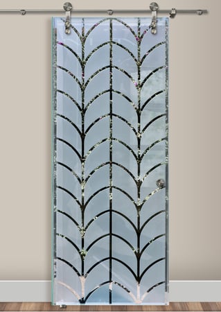 Glass Barn Door featuring Frosted Glass Design Etched Glass by Sans Soucie Art Glass with Custom Patterns Design Tiffany
