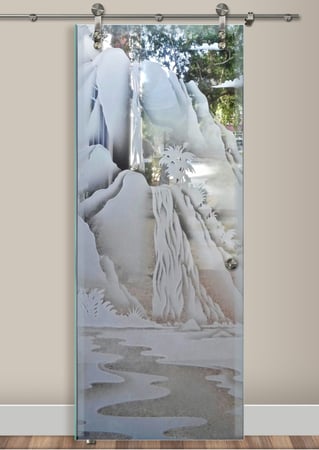 Glass Barn Door with sandblast Frosted Glass Design Art Glass Featuring Sandblast Etched Glass by Sans Soucie