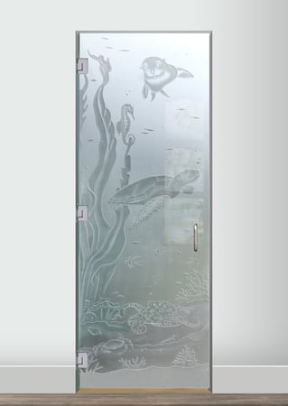 Shower Door with a Frosted Glass Aquarium Sea Life Wildlife Design for Private by Sans Soucie Art Glass