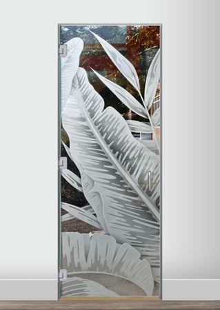 Shower Door with a sandblast Frosted Glass Tropical Design Custom-Designed Decorative Etched Glass