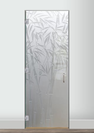 Interior Glass Door showcasing a Frosted Glass Asian Design with Sandblast Etched Glass Art by Sans Soucie Bamboo Shoots III Design