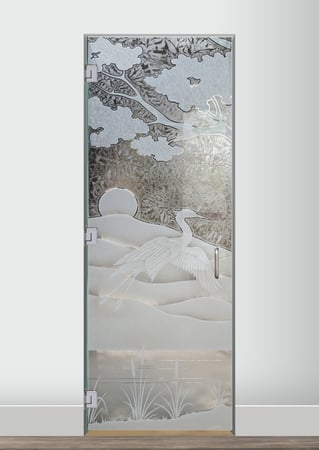Interior Glass Door with a sandblast Frosted Glass Asian Design Custom-Designed Decorative Etched Glass