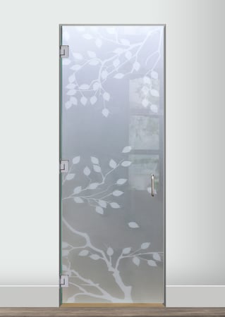 Interior Glass Door showcasing a Frosted Glass Asian Design with Sandblast Etched Glass Art by Sans Soucie Cherry Tree Design