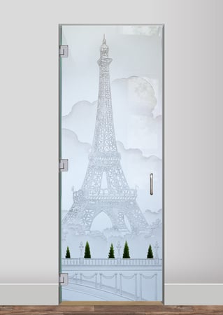 Interior Glass Door with a sandblast Frosted Glass Landscapes Design Custom-Designed Decorative Etched Glass