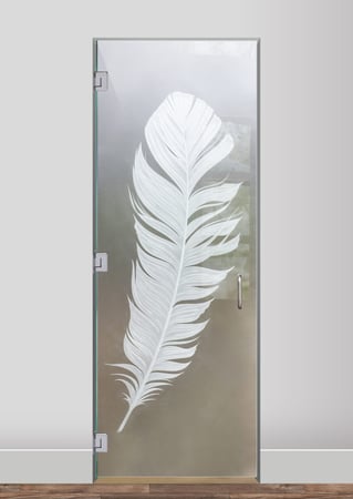 Interior Glass Door featuring a Frosted Glass Foliage Design Sandblast Etched Glass Feather Design by Sans Soucie