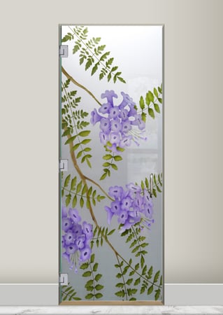 Interior Glass Door featuring Frosted Glass Design Etched Glass by Sans Soucie Art Glass with Custom Floral Design Jacaranda