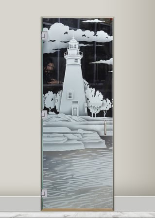 Interior Glass Door with Frosted Glass Oceanic Marblehead Lighthouse Design by Sans Soucie