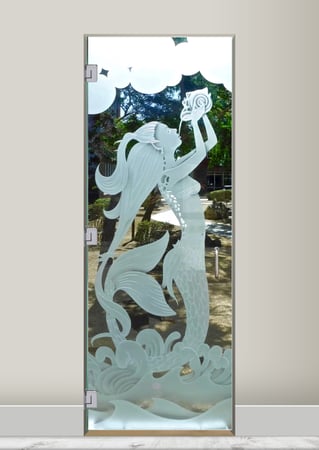 Shower Door with Frosted Glass Oceanic Mermaid Design by Sans Soucie