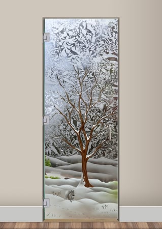 Interior Glass Door with Frosted Glass Trees Seasons Winter Design by Sans Soucie