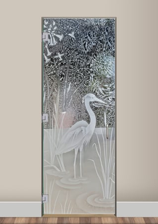 Interior Glass Door with Frosted Glass Wildlife Standing Egret Design by Sans Soucie