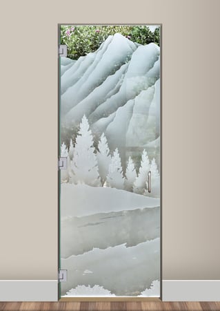 Interior Glass Door featuring Frosted Glass Design Etched Glass by Sans Soucie Art Glass with Custom Landscapes Design The Rockies