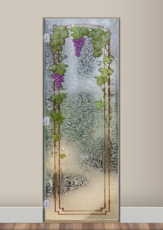 Interior Glass Door with a sandblast Frosted Glass Grapes & Ivy Design Custom-Designed Decorative Etched Glass
