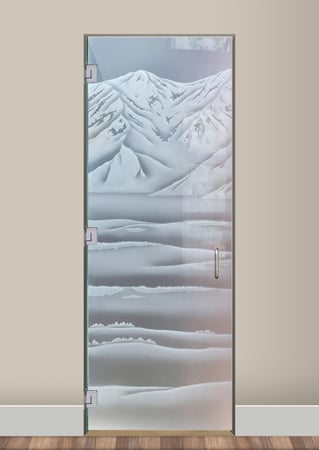 Shower Door with a sandblast Frosted Glass Landscapes Design Custom-Designed Decorative Etched Glass