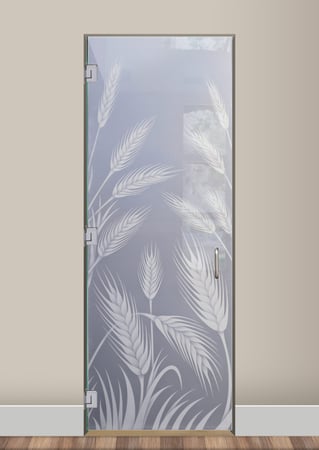 Interior Glass Door showcasing a Frosted Glass Foliage Design with Sandblast Etched Glass Art by Sans Soucie Wheat  Design