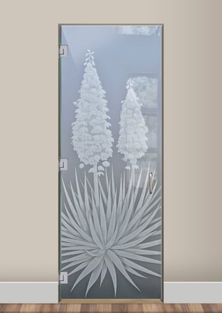 Shower Door with a Frosted Glass Yucca Foliage Design for Private by Sans Soucie Art Glass