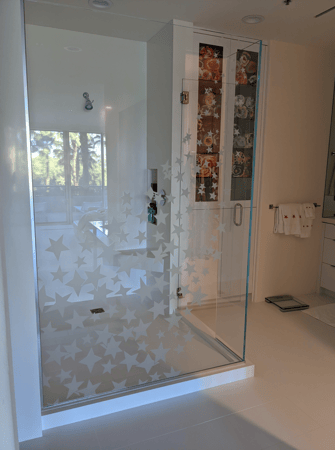 Shower Partition with sandblast Frosted Glass Design Art Glass Featuring Sandblast Etched Glass by Sans Soucie